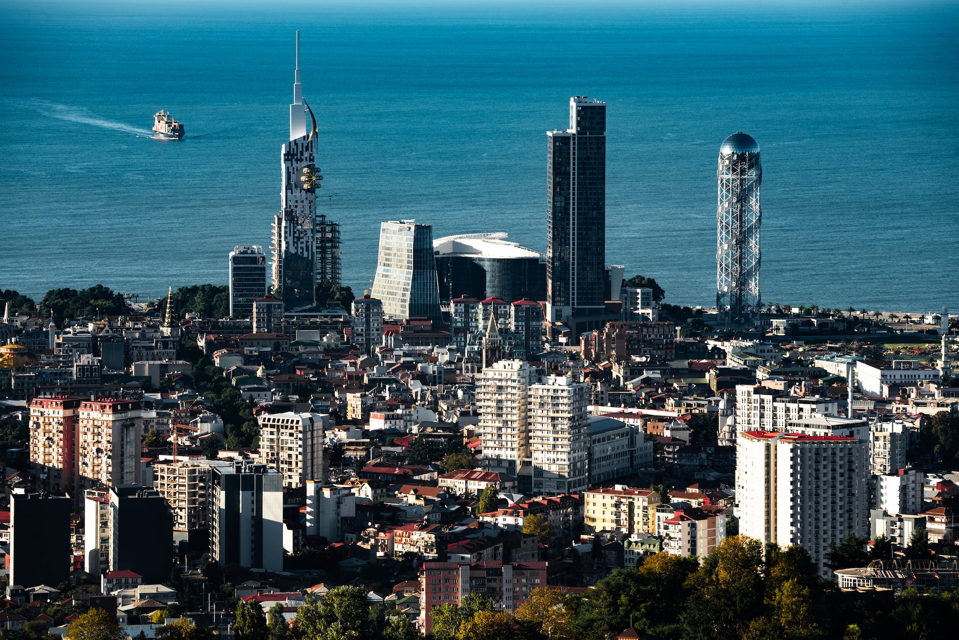 drone shot of the city of batumi in georgia